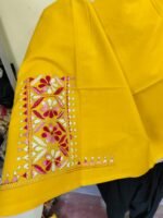 Premium Cotton yellow Kantha Stitch Blouse Material - Image 5