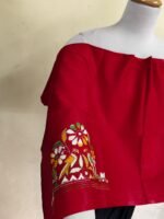 Premium Red Cotton Kantha Stitch Blouse Material - Image 6