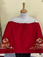 Premium Red Cotton Kantha Stitch Blouse Material - Image 4