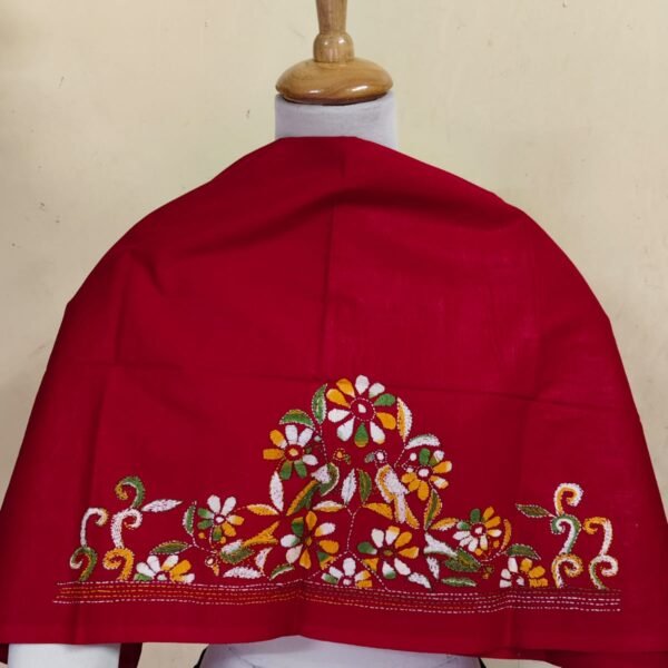 Premium Red Cotton Kantha Stitch Blouse Material