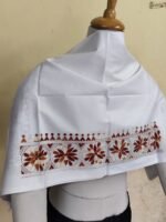 Premium White Cotton Kantha Stitch Blouse Material - Image 3