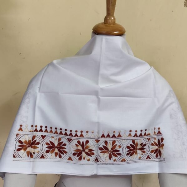 Premium White Cotton Kantha Stitch Blouse Material