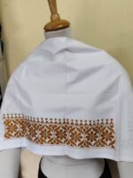 Premium Cotton White Kantha Stitch Blouse Material - Image 4