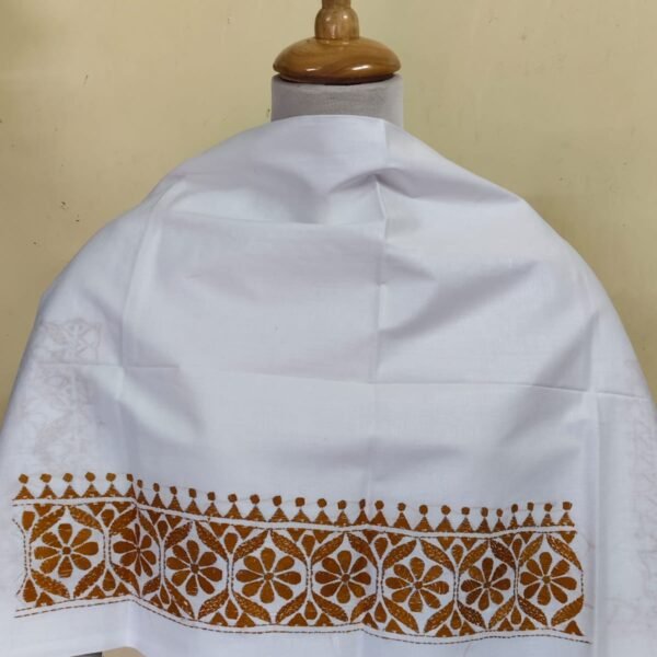 Premium Cotton White Kantha Stitch Blouse Material