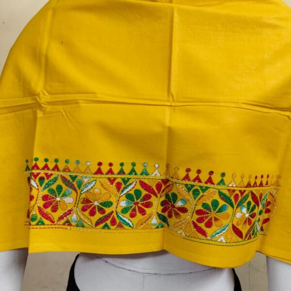 Premium Cotton Kantha Stitch Blouse Material yellow colour