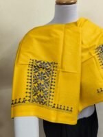Premium yellow Cotton Kantha Stitch Blouse Material - Image 5