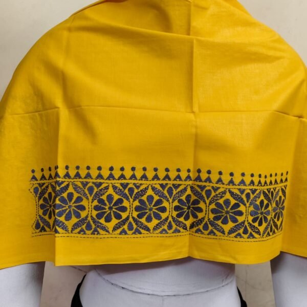 Premium yellow Cotton Kantha Stitch Blouse Material