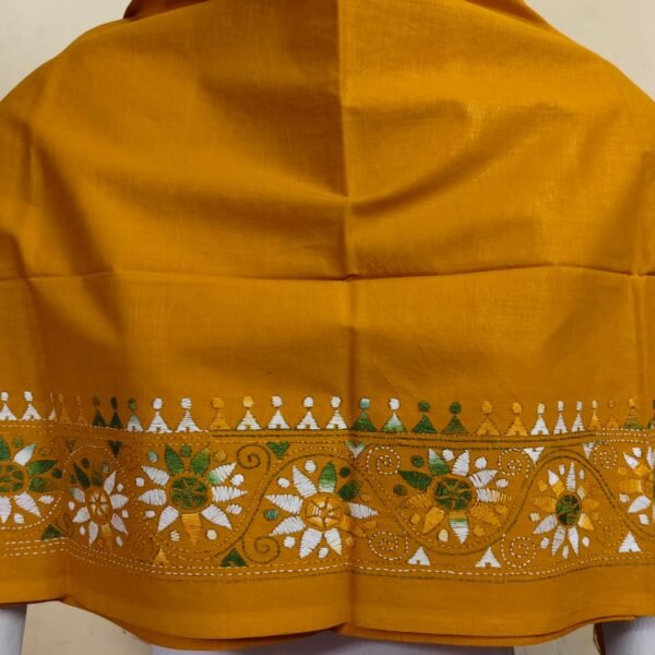 Premium Cotton Kantha Stitch Blouse Material Yellow Brown Mix Color