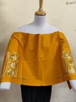 Premium Cotton Kantha Stitch Blouse Material Yellow Brown Mix Color - Image 4
