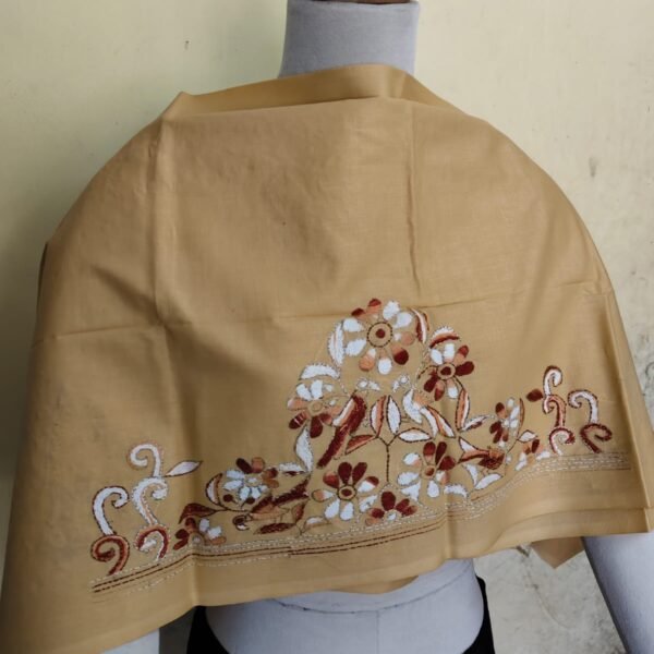 Premium Biscuit Colour Cotton Kantha Stitch Blouse Material