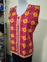 Handcrafted Maroon Kantha Stitch Jacket For Women and Men - Image 2