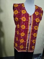 Handcrafted Maroon Kantha Stitch Jacket For Women and Men - Image 3