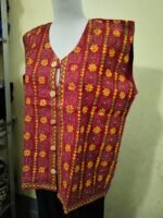 Handcrafted Kantha Stitch Jacket For Women and Men Maroon - Image 2