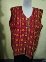 Handcrafted Kantha Stitch Jacket For Women and Men Maroon - Image 3