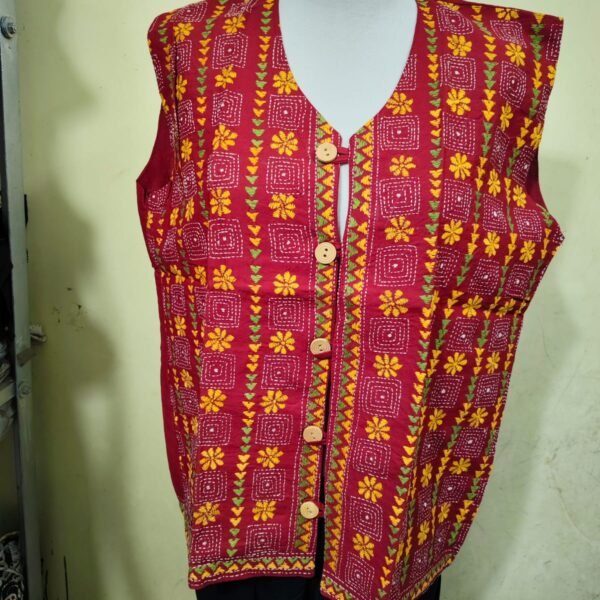 Handcrafted Kantha Stitch Jacket For Women and Men Maroon