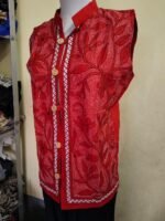 Handcrafted Red Kantha Stitch Jacket For Women and Men - Image 2