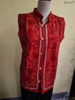 Handcrafted Red Kantha Stitch Jacket For Women and Men - Image 3