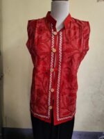 Handcrafted Red Kantha Stitch Jacket For Women and Men - Image 4