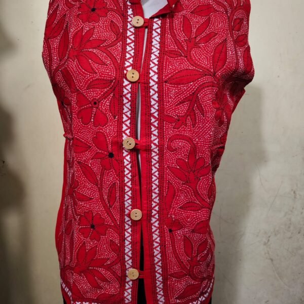 Handcrafted Red Kantha Stitch Jacket For Women and Men