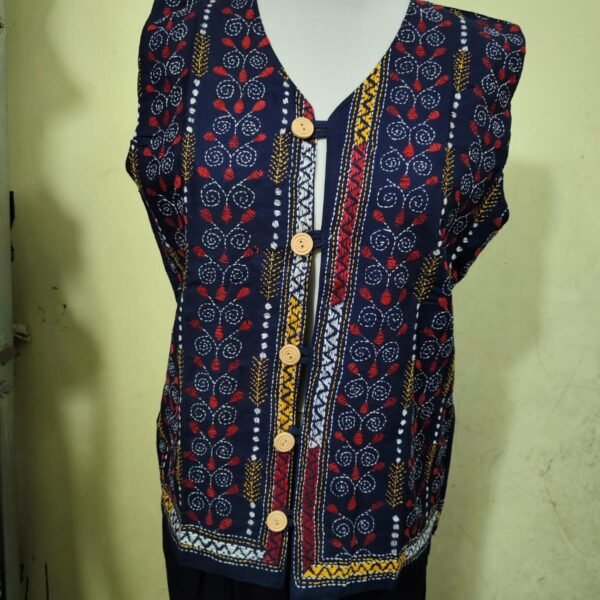 Handcrafted Navy blue Kantha Stitch Jacket For Women and Men