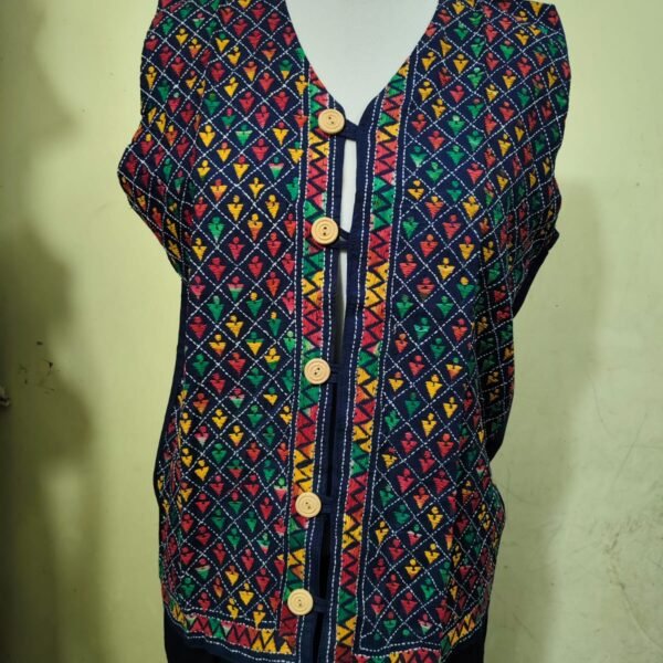 Handcrafted Kantha Stitch Jacket For Women and Men Navy blue