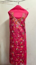 Cotton Red Kantha Stitch Long Kurti Material - Image 4