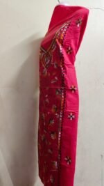 Cotton Red Kantha Stitch Long Kurti Material - Image 5