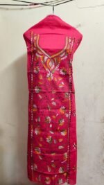 Cotton Red Kantha Stitch Long Kurti Material