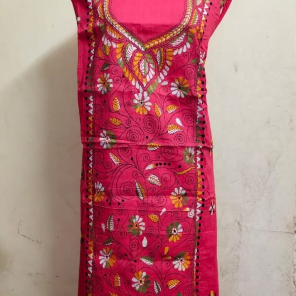 Cotton Red Kantha Stitch Long Kurti Material