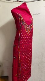 Red Cotton Kantha Stitch Long Kurti Material - Image 2