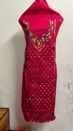 Red Cotton Kantha Stitch Long Kurti Material