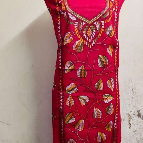 Cotton Kantha Stitch Long Kurti Material Red