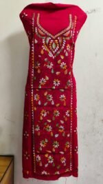 Cotton Kantha Stitch Long Kurti Material Red colour