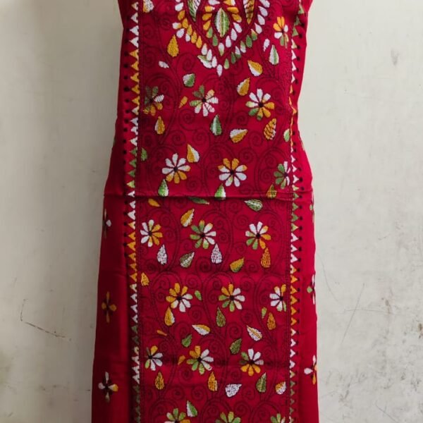 Cotton Kantha Stitch Long Kurti Material Red colour