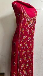 Cotton Kantha Stitch Long Kurti Material Red colour - Image 2