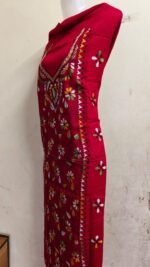 Cotton Kantha Stitch Long Kurti Material Red colour - Image 3