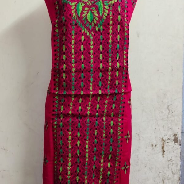 Cotton Kantha Stitch Long Kurti Red Material