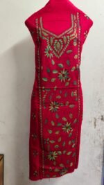 Cotton Kantha Stitch Red Long Kurti  Material