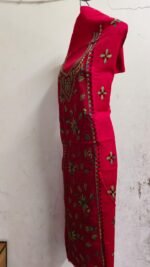 Cotton Kantha Stitch Red Long Kurti  Material - Image 3