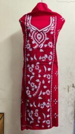 Cotton Kantha Stitch Red Long Kurti  Material white thread
