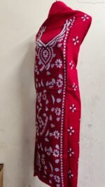 Cotton Kantha Stitch Red Long Kurti  Material white thread - Image 2