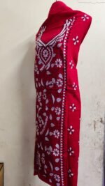 Cotton Kantha Stitch Red Long Kurti  Material white thread - Image 3