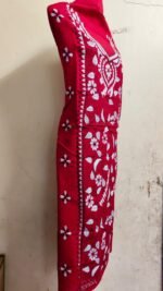 Cotton Kantha Stitch Red Long Kurti  Material white thread - Image 4