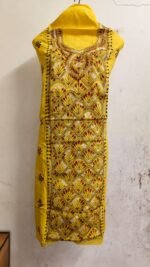 Cotton Kantha Stitch Long Kurti  Material yellow colour - Image 2