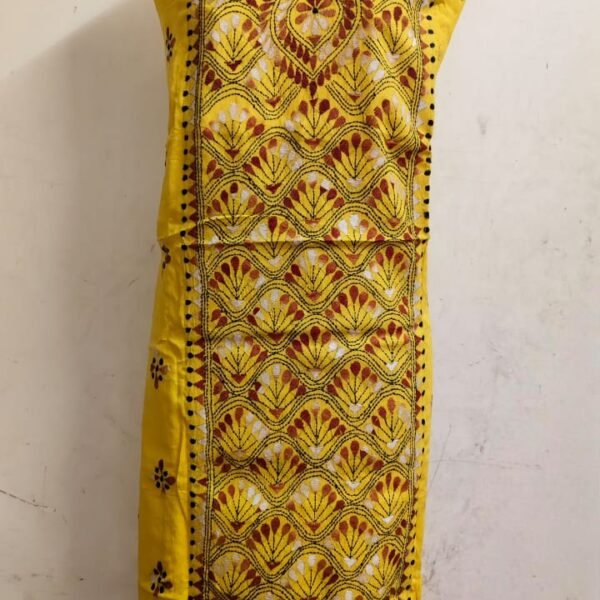 Cotton Kantha Stitch Long Kurti Material yellow colour