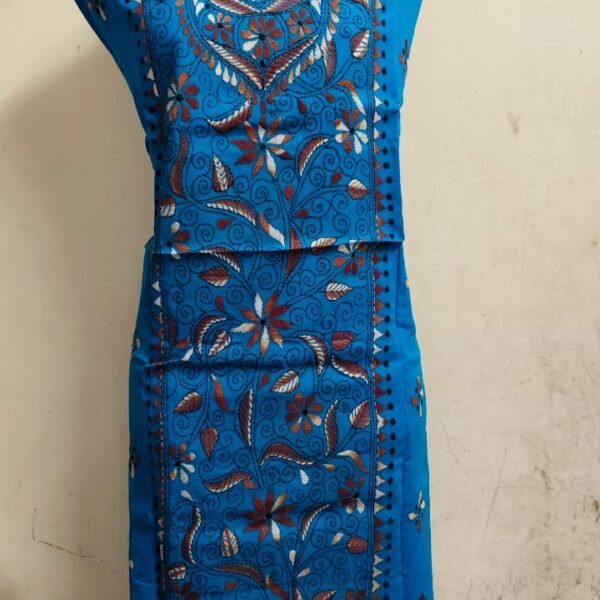 Cotton Kantha Stitch Long Kurti Material Royal blue