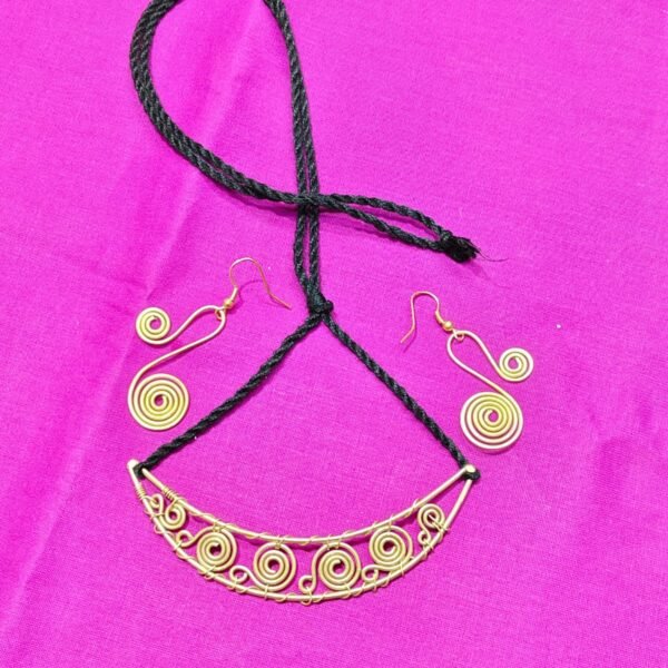 Handcrafted Brass Spiral Necklace Set with Matching Earrings