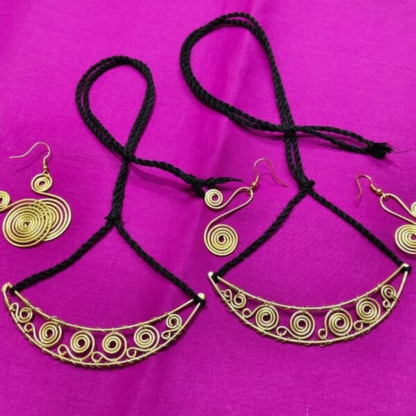 Handcrafted Brass Spiral Necklace Set with Matching Earrings (2pc)
