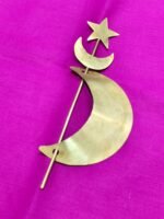 Handcrafted Brass Hair Bun Pin – Crescent Moon & Star Design