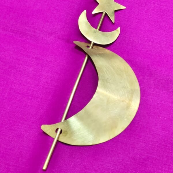 Handcrafted Brass Hair Bun Pin – Crescent Moon & Star Design